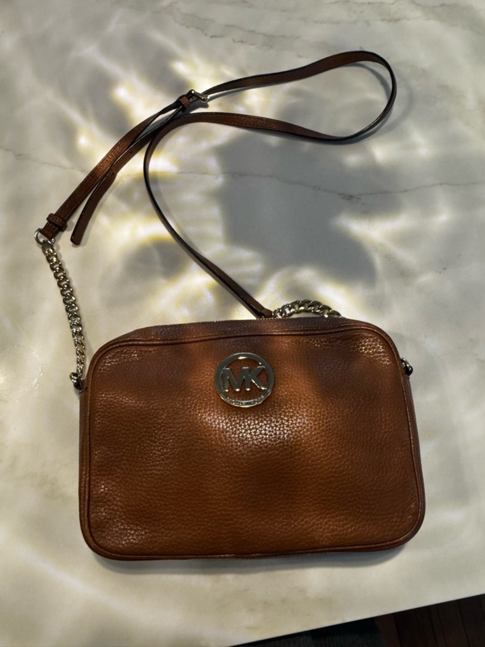 Michael Kors Chestnut Pebbled Leather Camera Crossbody